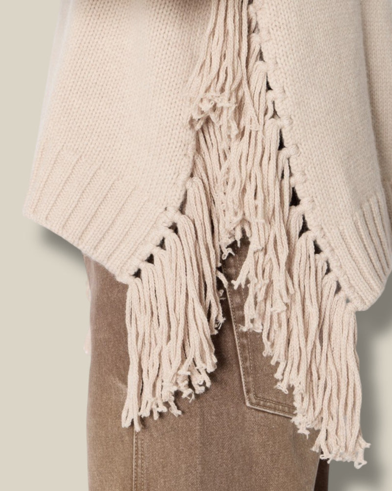 beige-melange-dames-trui-met-franjes-splitten-rib-myfringes-van-berenice-she-stories-gwen