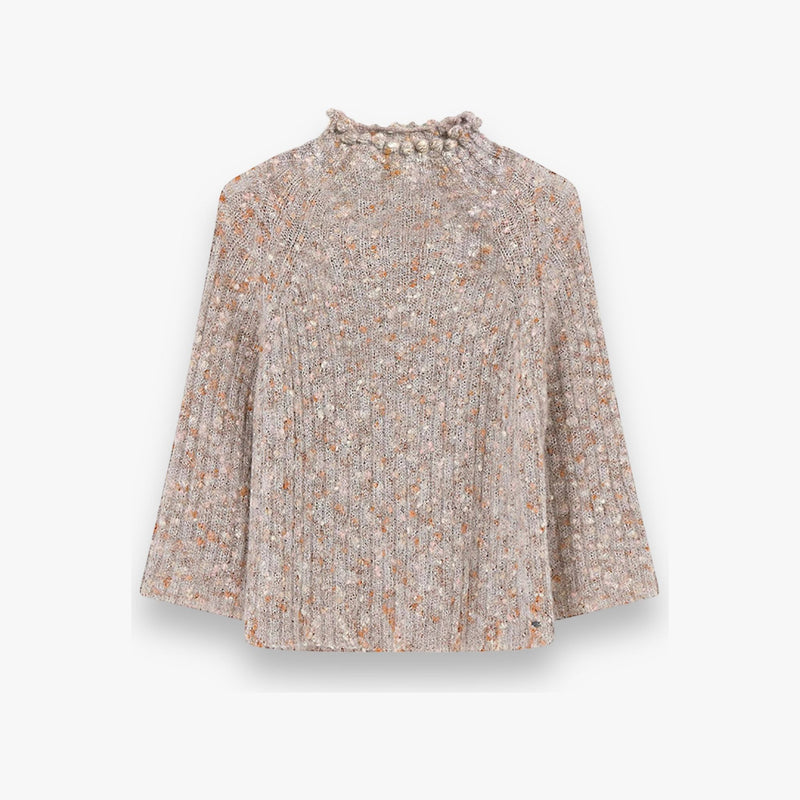 rose-coral-gebreide-dames-trui-met-ronde-hals-3/4e-lange-wijde-raglanmouwen-bolletjes-detail-van-acryl-wol-mohair-nylon-helmi-van-gustav-she-stories-gwen