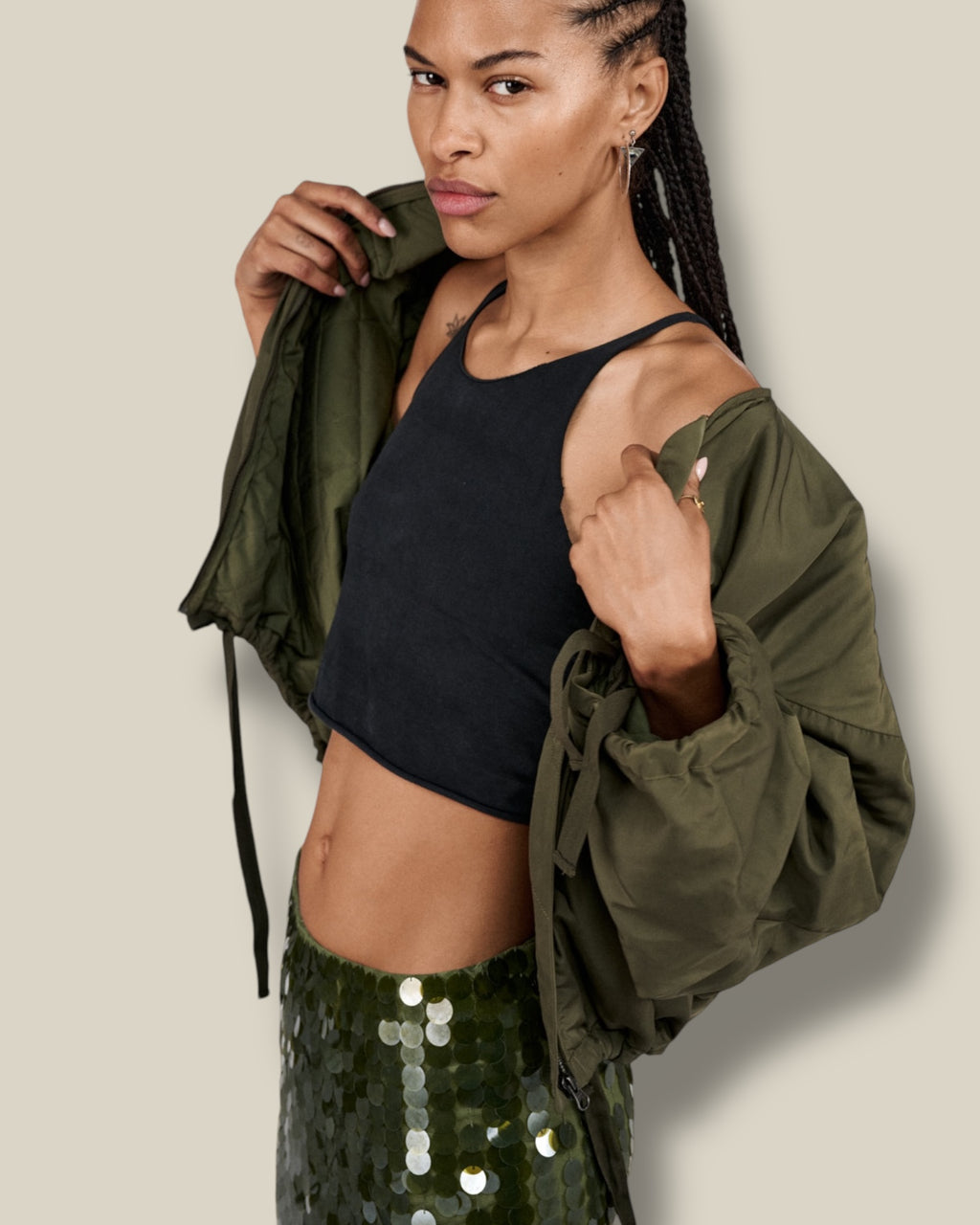 Rabens Saloner Clover sequin pencil skirt army green