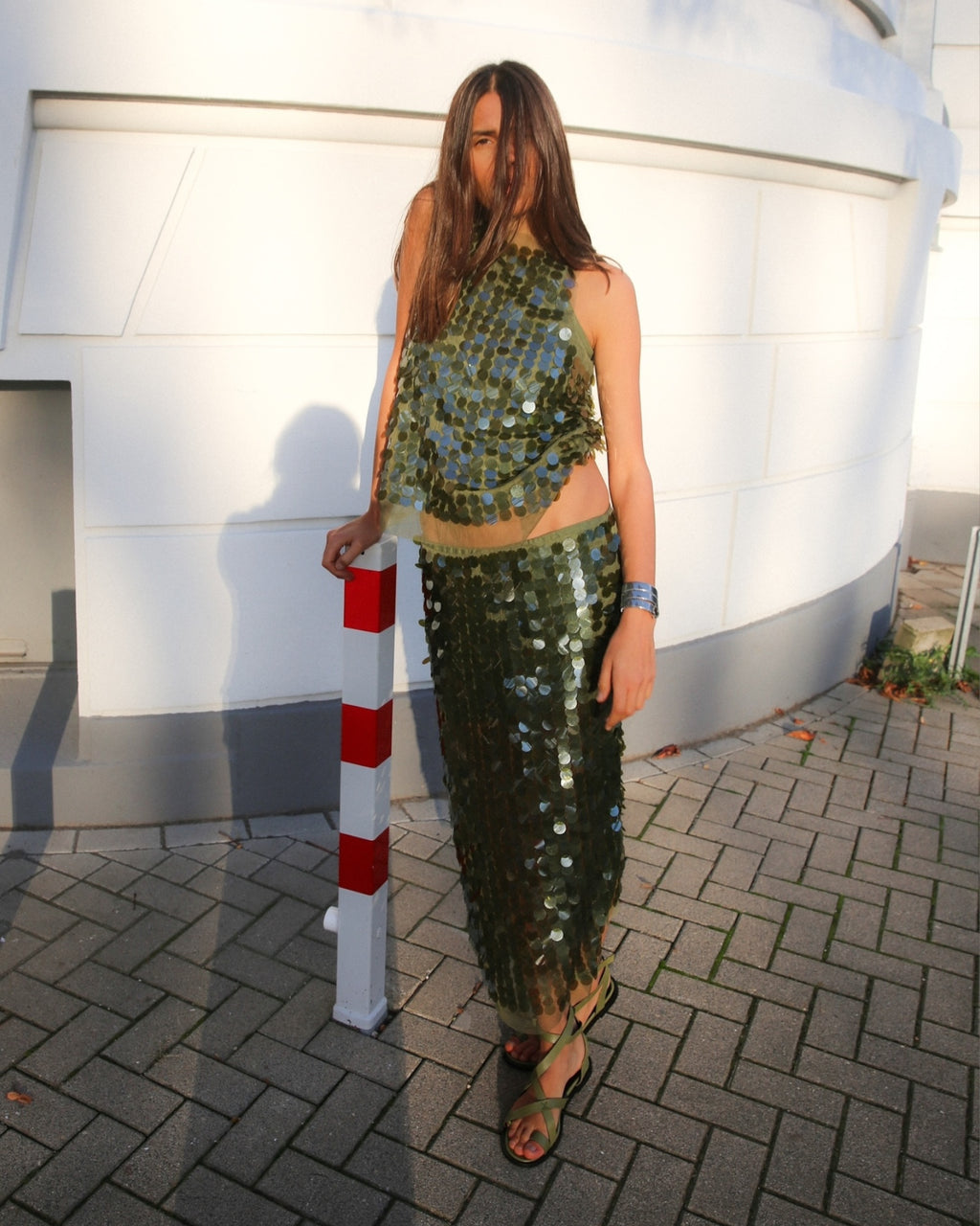 Rabens Saloner Sequin tank top army green