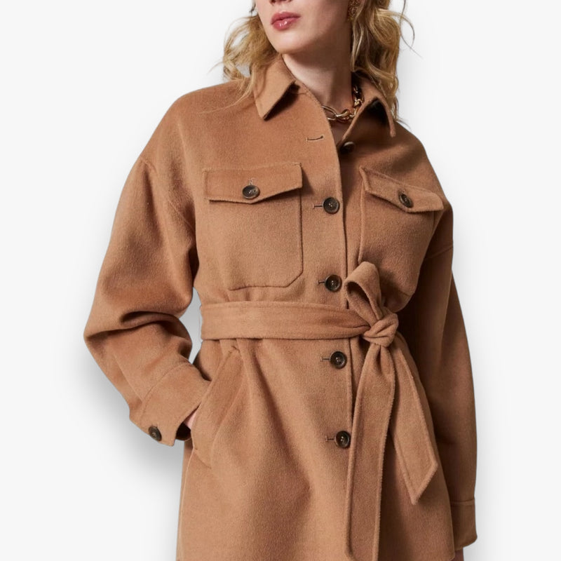 bruine-sandy-brown-dames-caban-coat-jas-met-kraag-riem-van-wol-van-twinset-milano-she-stories-gwen