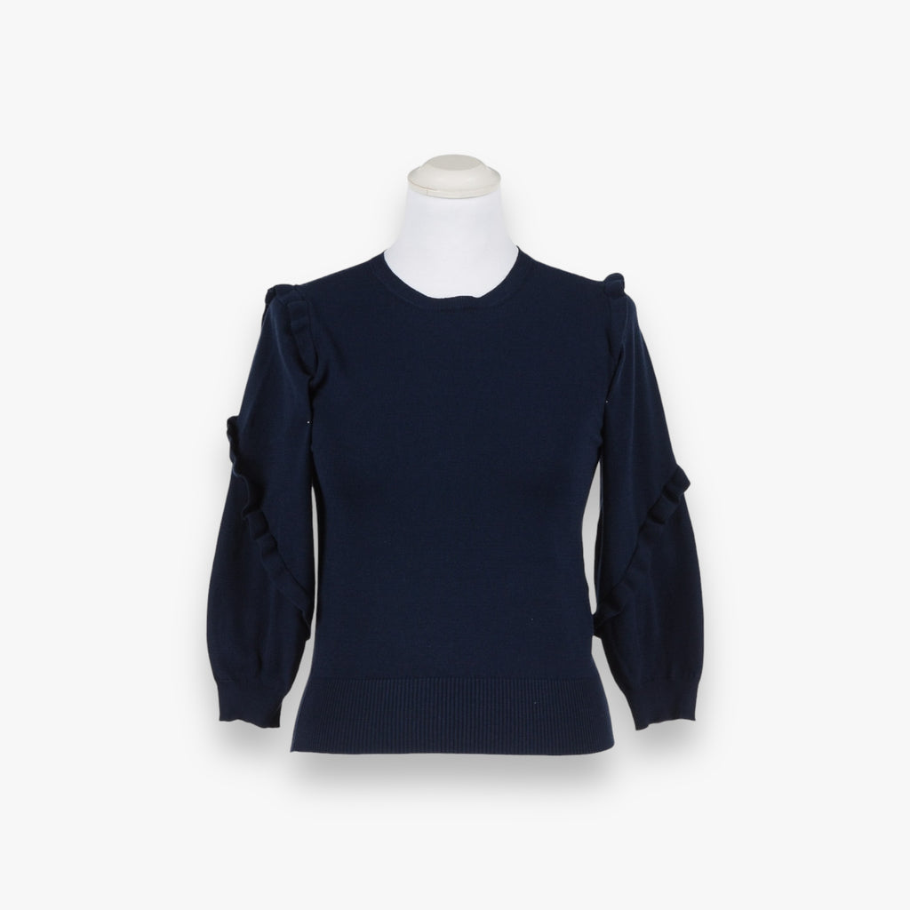 marine-blauwe-dames-trui-met-ronde-hals-ruche-op-de-halflange-mouwen-ribdetail-van-twinset-milano-she-stories-gwen