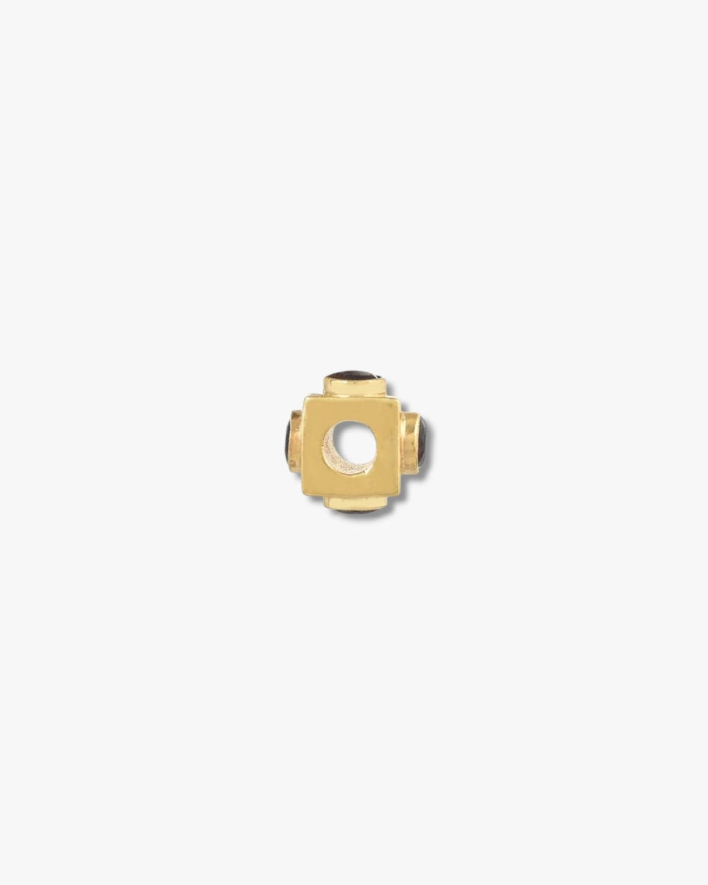 She Stories I am Jai gold-plated brass cube bead charm featuring a deep red garnet gemstone.