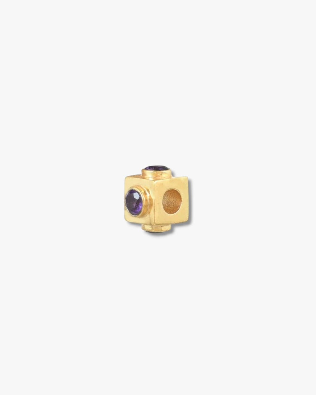 She Stories I am Jai gold-plated brass bead charm featuring a square design with purple amethyst accents.
