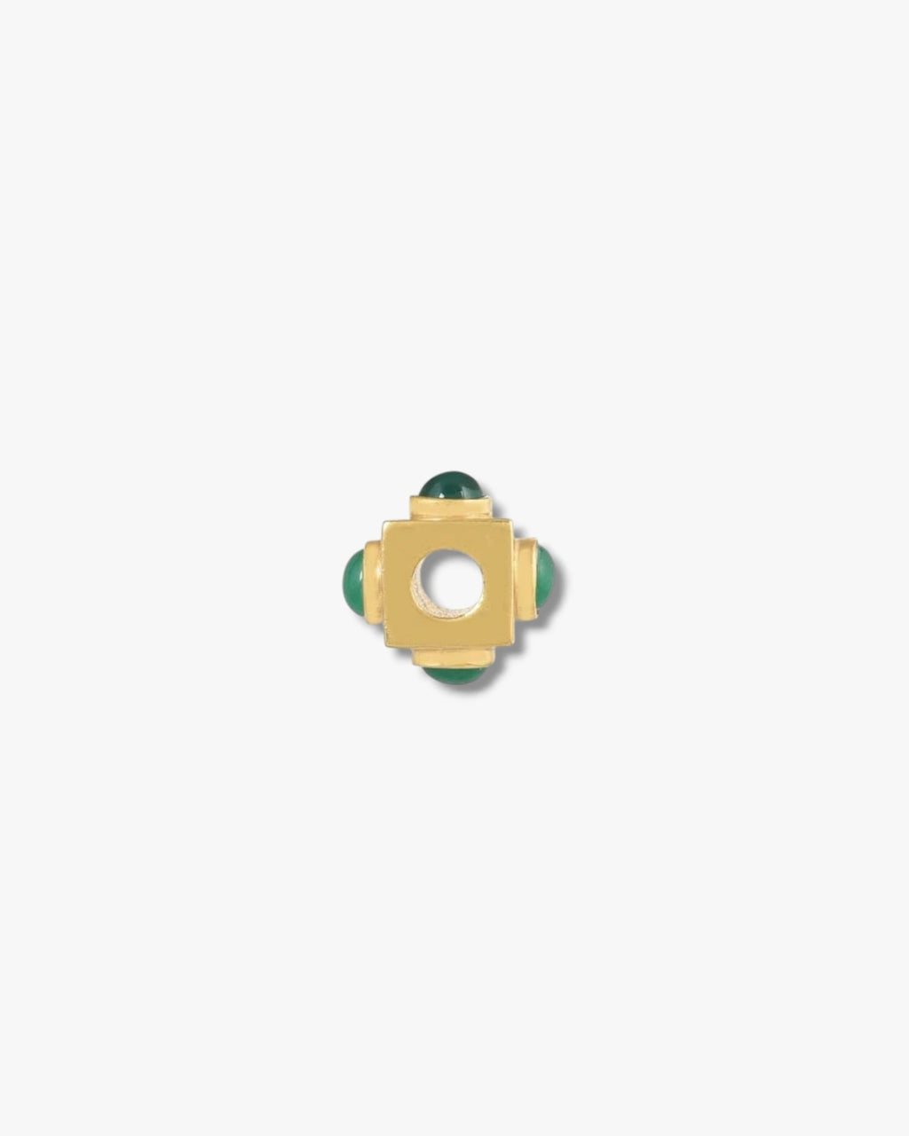 She Stories I am Jai gold plated brass bead charm featuring a geometric cube design with green onyx stone accents.