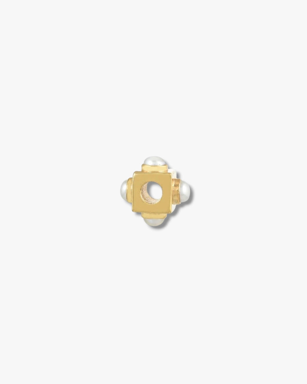 She Stories I am Jai gold plated brass cube bead charm with delicate pearl accents for a classic elegant look.
