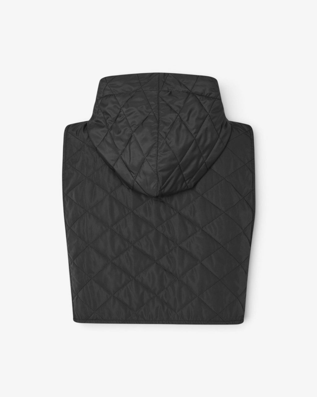 She Stories Rabens Saloner black quilted vest with a hood, adjustable drawstrings, and a boxy cropped fit.
