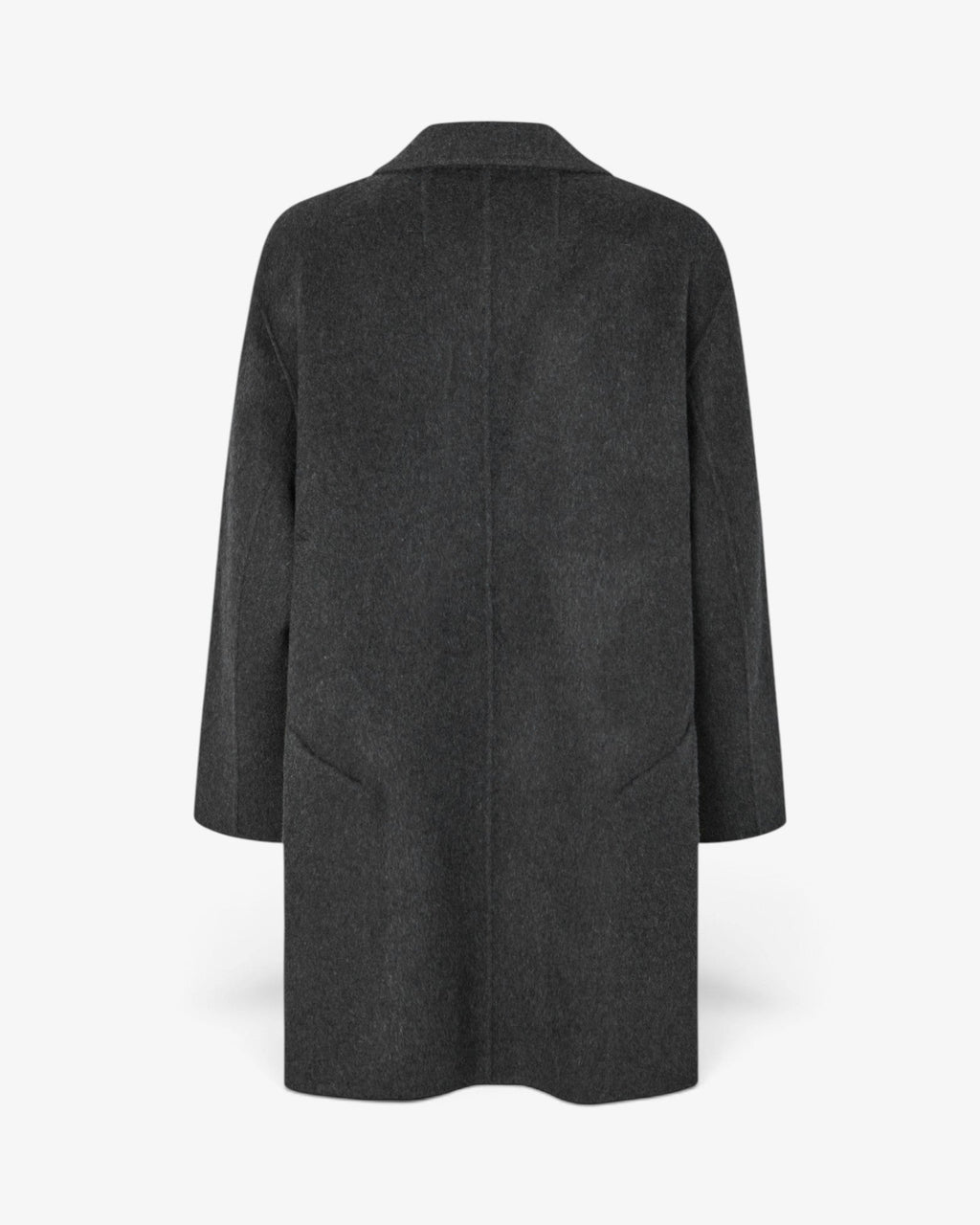 She Stories Rabens Saloner Leanna dark grey melange oversized double-breasted felt wool coat with deep V-neck