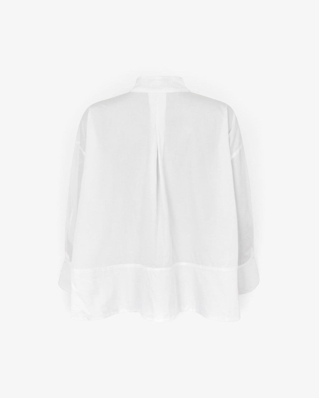 She Stories Rabens Saloner white cotton poplin flared shirt with high neck and cropped sleeves