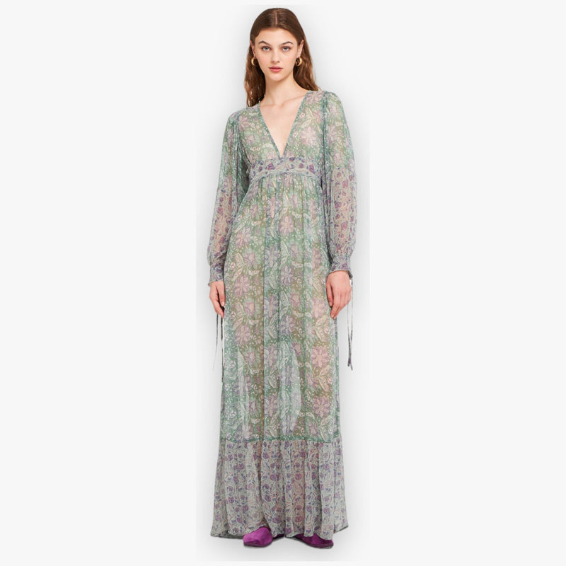 aqua-blauwe-dames-maxi-jurk-met-print-v-hals-lange-ballonmouwen-strikceintuur-loah-van-antik-batik-she-stories-gwen