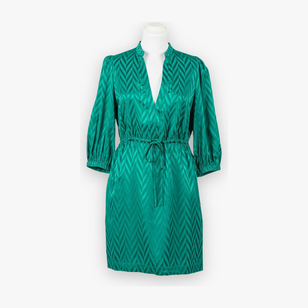 light-emerald-groene-dames-mini-jurk-met-v-hals-3/4e-lange-mouwen-chevron-print-231TP2165-van-twinset-milano-she-stories-gwen